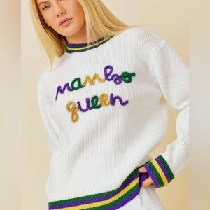 Mardi Gras MAMBO QUEEN tinsel letter sweater